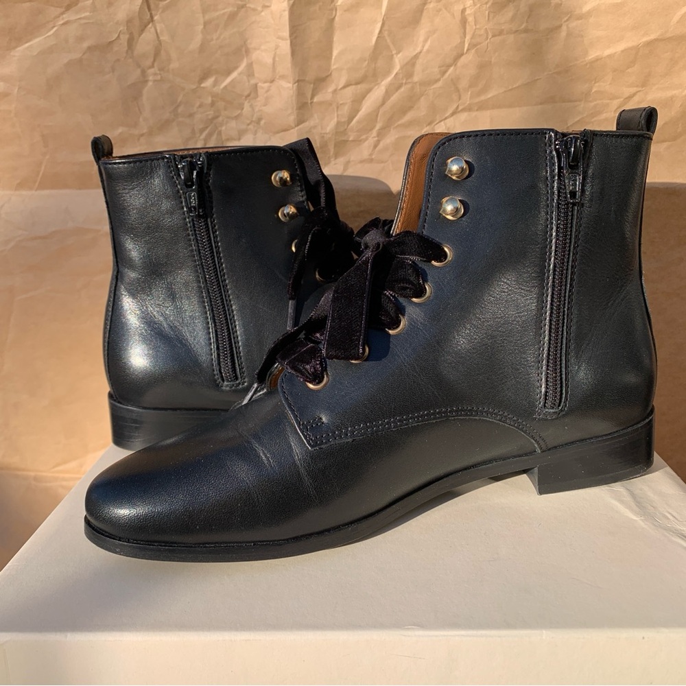 Sezane EUGENIE Boots/Sézane EUGENIE Leather Boots, New Black + Velvet Laces 39/8